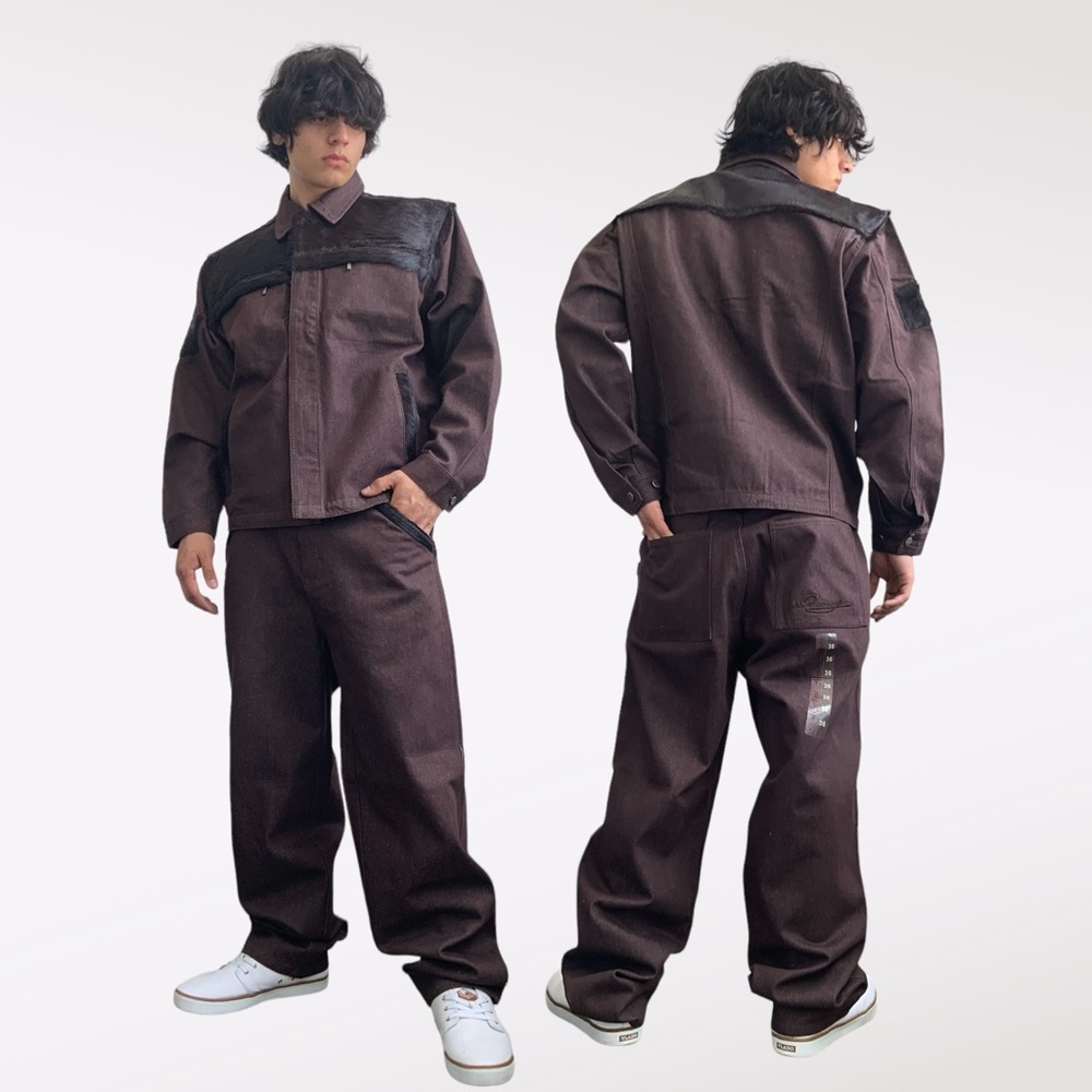 Men's Davoucci Brown Pony Hair Denim Jacket & Pants Set